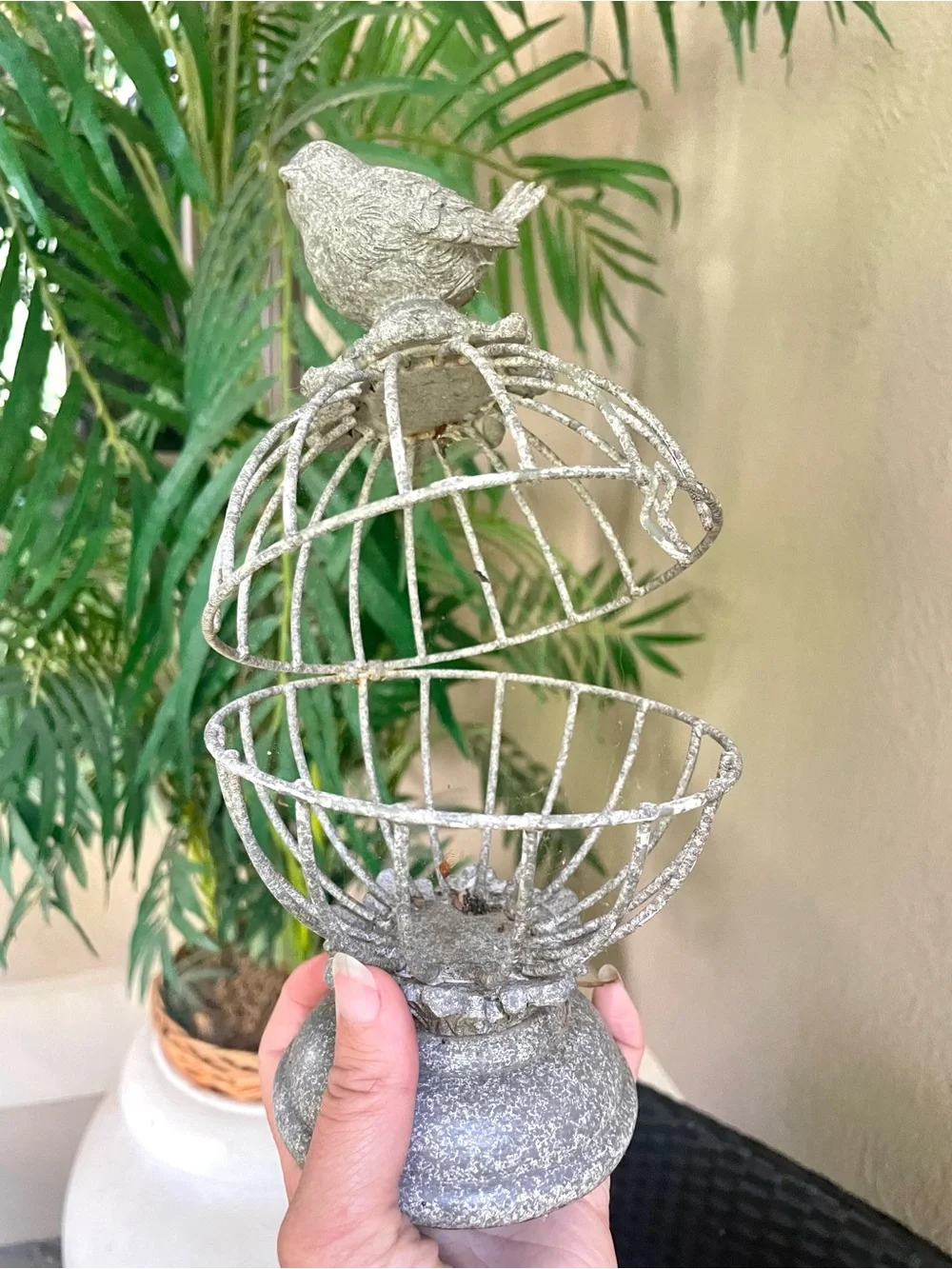 Hobby Lobby Gray Bird Cage Candle Holder 5.5” tall minimal rust